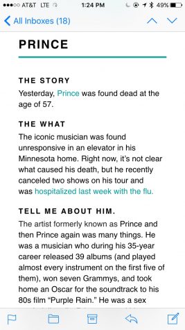 This screenshot shows a typical story, this one in particular was about singer Prince's death from April 22