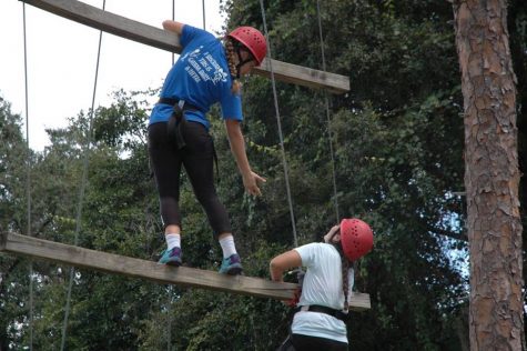 Teamwork was crucial in completing the challenging tasks on the high ropes. Photo Credit: Haley Palumbo (used with permission)