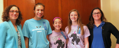 Awards winners with Principal Camille Jowanna and Freshmen Class Moderator Devan Adams: (left to right) Lindsay Calka, Anna Padron, and Danielle Gutierrez