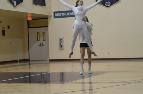 Sophomores Alison Wehle and Karrianne Buser compete against the Freshman Sydney Beil and Anne Marie Collins to Gwen Stefanis ‘Sweet Escape,’ which the sophomores won to add 10 points to their score. 