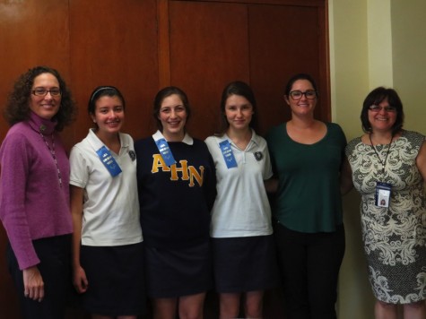 EQV winners with Principal Camille Jowanna, Freshmen Class Sponsor Devan Adams, and Assistan Principal Florie Buono