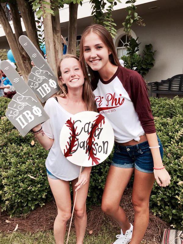 Cara Dawson on her bid day at Pi Phi with her Big 