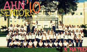 Ms. Mikos' class of 2015 AHN senior picture. She explains that X-rated was the theme of her senior class. X stands for the roman number 10 and her graduating year was 2010- therefore, they were "X-rated"
