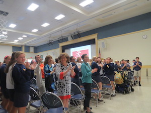 Derrick Brooks was greeted by a room filled with Academy students cheering him on as he proceeded to the podium.
