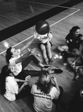 Sophomore Madison Williams participates in an ice breaker in the gymnasium. Credit: Audrey Diaz