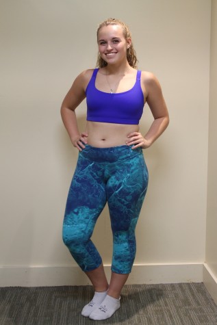 (Photo Credit: Keri Kelly) Senior Karlee Nipper flaunts a casual outfit appropriate for yoga class. The stretchy fabrics allow you to try all the seemingly impossible yoga positions! Sports bra: $58.50 from Fit2Run Leggings: $67.50 from Fit2Run