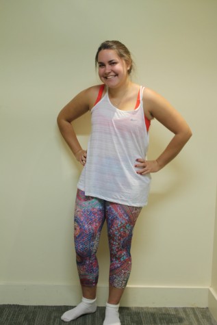 (Photo Credit: Keri Kelly) While these cropped leggings may be too hot for running, they were practically made for a biking workout. You can enjoy a worry-free bike ride with no loose fabric getting caught in the seat or wheels! Tank: $35 from Fit2Run Orange sports bra: $58.50 from Fit2Run Leggings: $50.40 from Fit2Run 