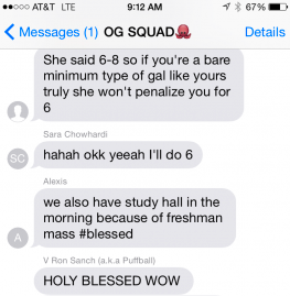 OG Squad texting about an English assignment and study hall.