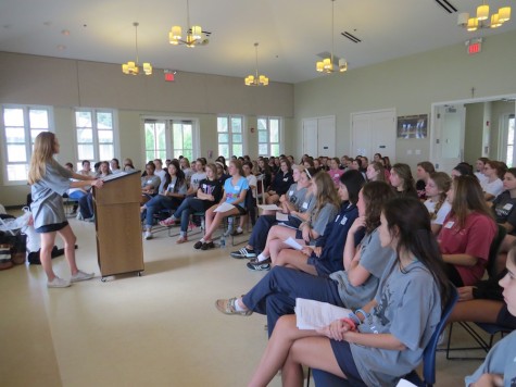 Senior, Mary DesRosiers, giving her speech on social media.