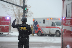 Paramedics and police at the scene of the shooting in Colorado Springs.