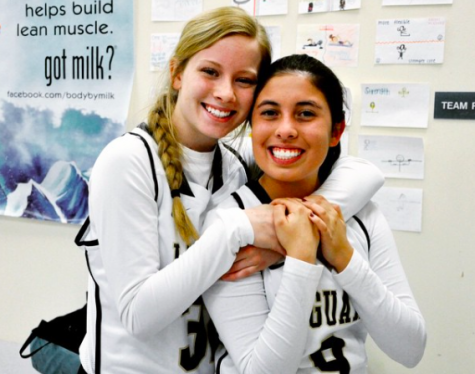 Jayne McLaughlin and last season's little sister, Riley Gillis before the TC game.
