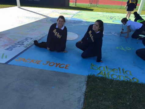 Jackie Joyce and Isabella Alfonso wrote their names next to each other so they can always remember their times in high school together.
