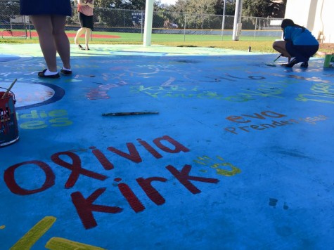 Many of the seniors made sure their names stood out as they painted the pavilion.