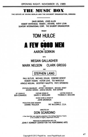 Here is the original playbill from the opening night of "A Few Good Men" in 1989.