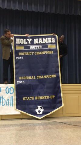 With their district and regional championships this season, the Varsity soccer team made history and finally earned a banner to hang in the gym.