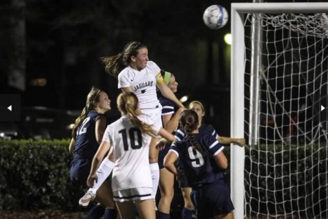 Lester effortlessly nails a header past the goalie to score one of her 30 recorded goals this season.