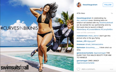 Model, Ashley Graham showing off her curves for her Rookie of the Year campaign. Jayne McLaughlin states, "Its truly inspiring and her confidence is contagious."