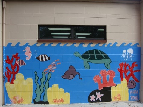 Each of the four subgroups created their own murals depicting sea life and children playing outside. Credit: Rachel Rosales (used with permission)