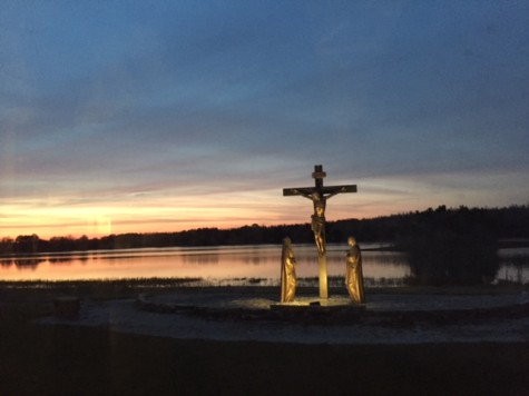 Before reading the letters, the seniors sat in the chapel during sunset with the beautiful view of the lake and crucifix.