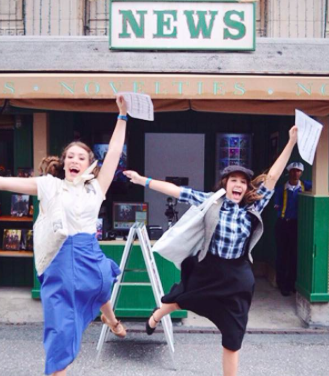 Sister Rachel and Morgan Tata pose in their Newsies- inspired attire at Disney's Hollywood Studios. Credit: Rachel Tata