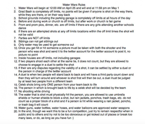 Senior Maria Zeno volunteered to run the Water Wars twitter account, which tracks the progress of the tournament. These are the rules explicitly stated for Academy's 2016 Water Wars.