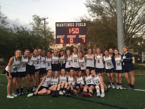 The lacrosse team says goodbye to seven seniors: Jayne McLaughlin, Camille Yodzis, Eva Prendergast, Grace Toups, Clarisse Ramos, Jade Meurer, and Gabi Vivero.