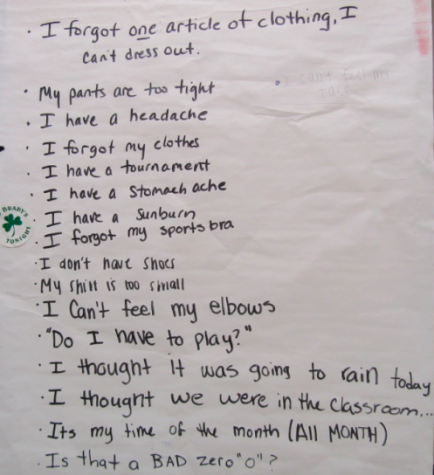 Suskauer's list of excuses can be spotted on the wall of her personal fitness classroom. Credit: Audrey Diaz/ Achona Online