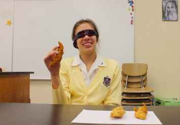 (Photo Credit: Keri Kelly/Achona Online) As junior Lindsay Calka fiddles with the chicken strip in her hand, she ponders, "I'm going to just guess from the feeling that it's PDQ." And she was right!