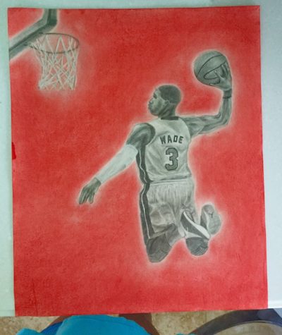 Olivia Valdez was inspired by her boyfriend, Sam, to create this piece. She comments, "he is a huge basketball fan."