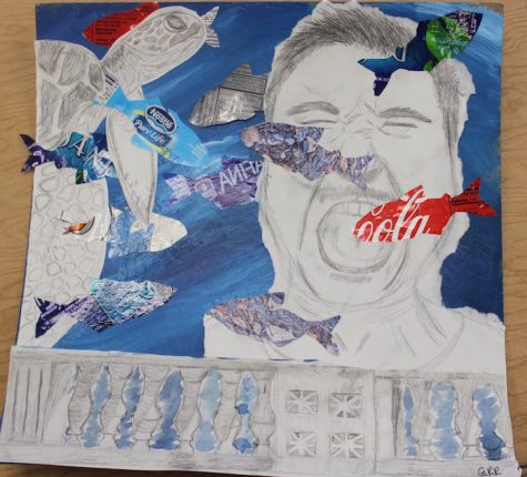 Credit: Liz Benjamin (used with permission) Reagan used wrappers to show how they are polluting the waters and as a result harming animals and humans.