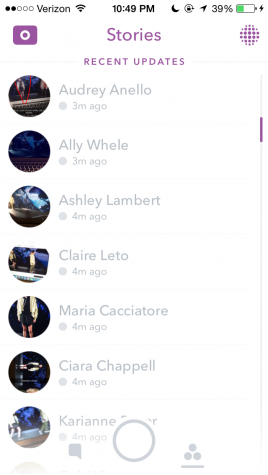 Senior, Grace Neal, shares a screenshot from her Snapchat, showing just a fraction of people’s stories, featuring Opp walking, that seemed to take over her entire feed. Photo Credit: Grace Neal (used with permission)