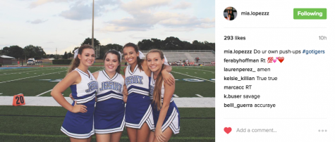 Junior, Mia Lopez, posts a pre-game picture, completed with a savage caption directed towards Blue Tide and their harassment of the cheerleader’s push-ups. Photo Credit: Mia Lopez (used with permission)