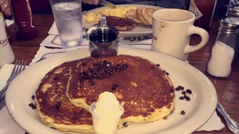 The chocolate chip pancakes are one of the most popular breakfast items at Pinky's. Photo Credits: Kali Bradley (used with permission)