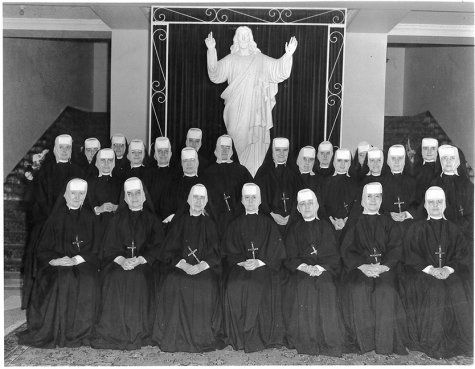 The Sisters of the Holy Names pictured in the front foyer. 