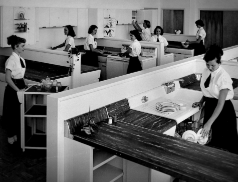 Home Ec class in the 1930s, currently Mrs. Perella's science classroom.