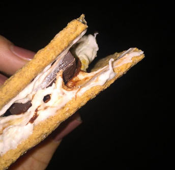 Salzsieder makes a s'mores alternative with gelatin-free marshmallows, dark chocolate, and cinnamon crackers. Credit: Morgan Salzsieder