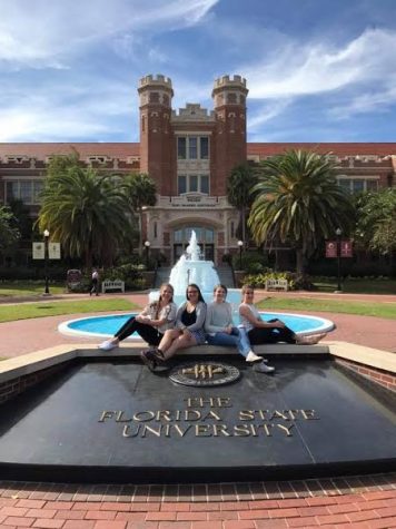 Seniors Shannon Flaharty, Jenna Wiley, Grace Neal, and Rachel Tata toured Florida State University with Mrs. Kimbler this past October. Flaharty explains, “I feel like it’s important to ask about majors and minors. I want to major in physical therapy, but still be able to dance. After asking during the tour, the guides helped explain my options to me which really helped.” Photo Credit: Shannon Flaharty (used with permission) 